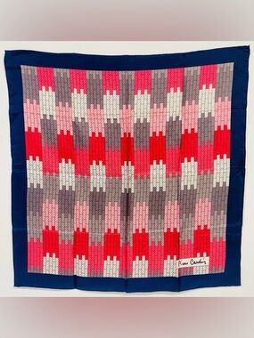 Pierre Cardin Navy Border Red & Pink Geometric Silk Scarf